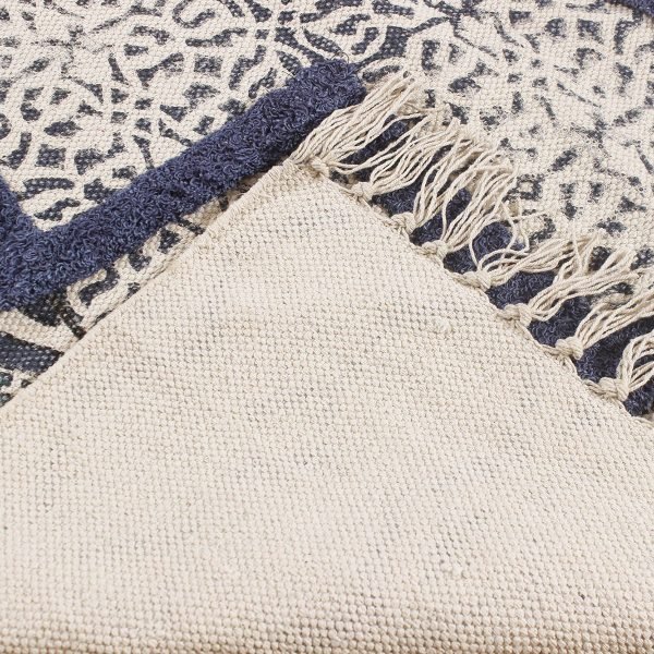Geometric Cotton Blue Hand Block Printed Rug - Image 6