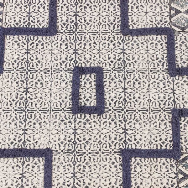 Geometric Cotton Blue Hand Block Printed Rug - Image 7