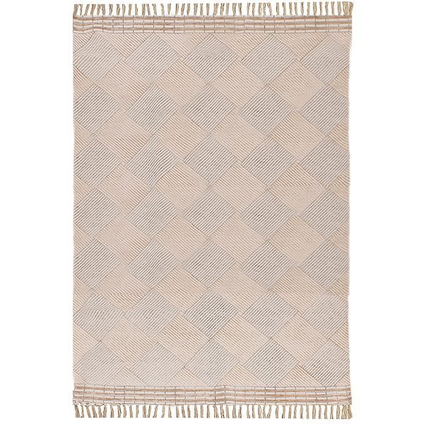 Beige Hand Block Printed Living Area Rug