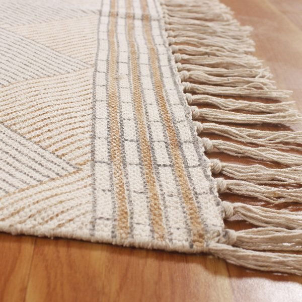Beige Hand Block Printed Living Area Rug - Image 5
