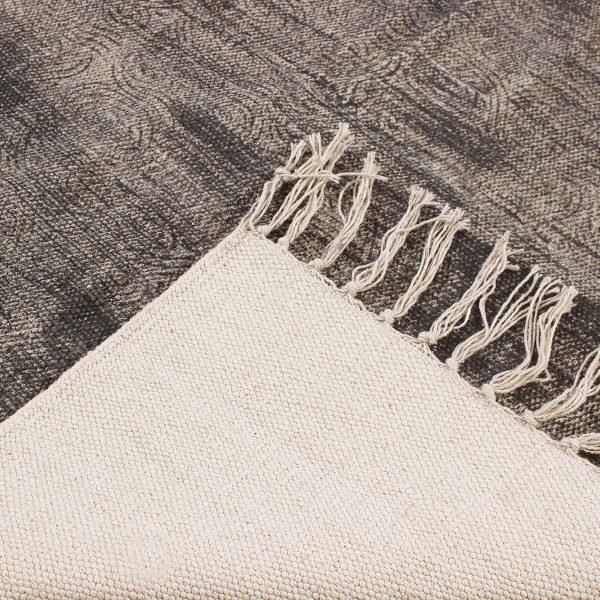 Natural Cotton Grey Block Printed Carpet - Image 5