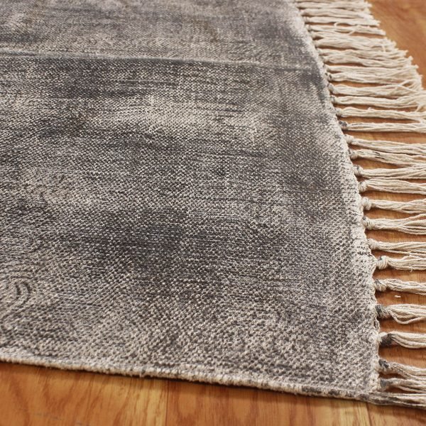 Natural Cotton Grey Block Printed Carpet - Image 6