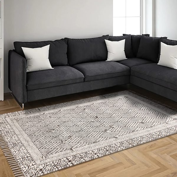 Hand Block Printed Cotton Living Room Rug - Image 2