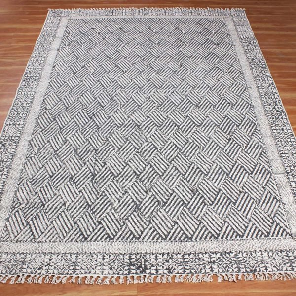 Hand Block Printed Cotton Living Room Rug - Image 3