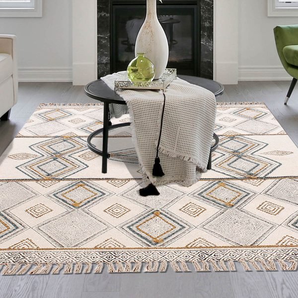 Geometric Cotton Hand Block Printed Area Rug - Image 2