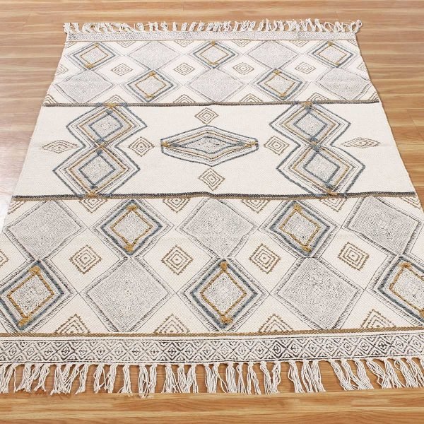 Geometric Cotton Hand Block Printed Area Rug - Image 3