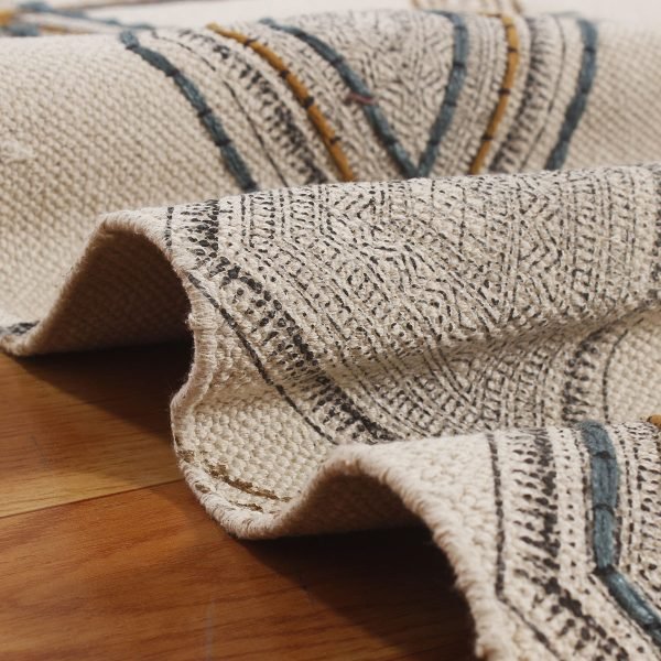 Geometric Cotton Hand Block Printed Area Rug - Image 4