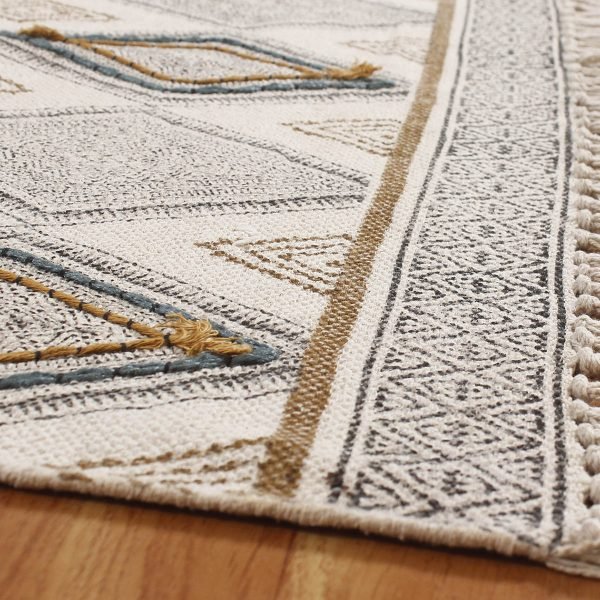 Geometric Cotton Hand Block Printed Area Rug - Image 5