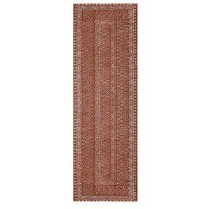 Brown Cotton Hand Block Printed Outdoor Rug