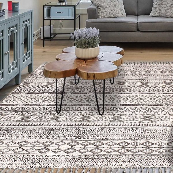 Handmade Cotton Gray Geometric Home Decor Carpet - Image 2