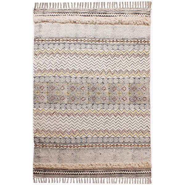 Beige Cotton Handmade Block Printed Area Rug