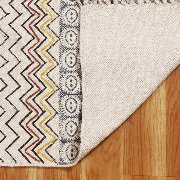 Beige Cotton Handmade Block Printed Area Rug - Image 4