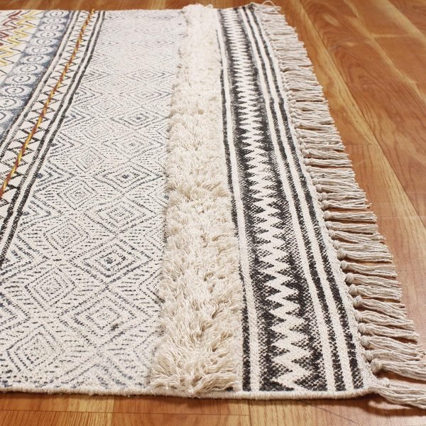 Beige Cotton Handmade Block Printed Area Rug - Image 6