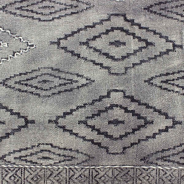 Hand Block Printed Gray Cotton Geometric Rug - Image 7