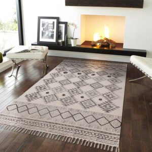 Handmade Cotton Geometric Thread Work Rug