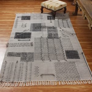Indian Handmade Grey Cotton Rug Floor Carpet