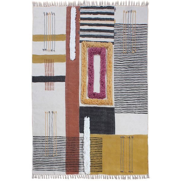Geometric Brown Cotton Outdoor Yoga Mat Rug