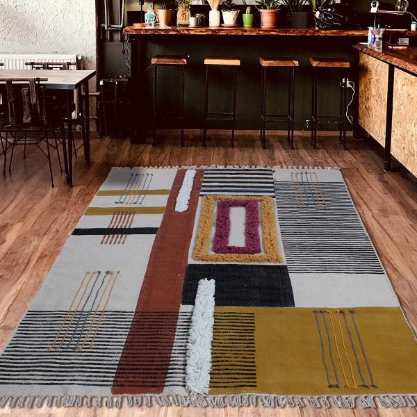 Geometric Brown Cotton Outdoor Yoga Mat Rug - Image 2