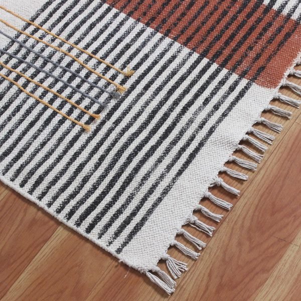 Geometric Brown Cotton Outdoor Yoga Mat Rug - Image 6
