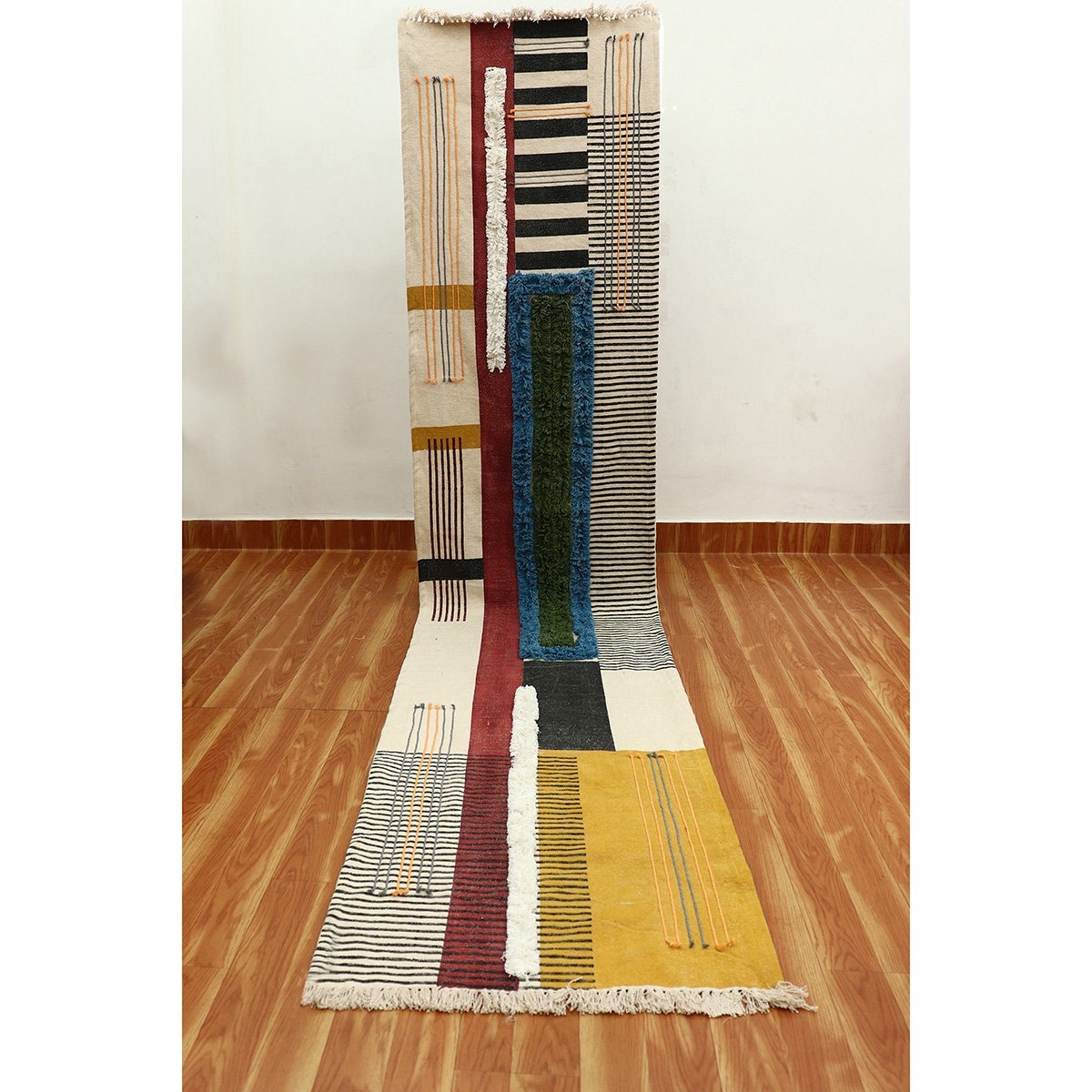 Cotton Handmade Green Block Printed Rugs - Image 3