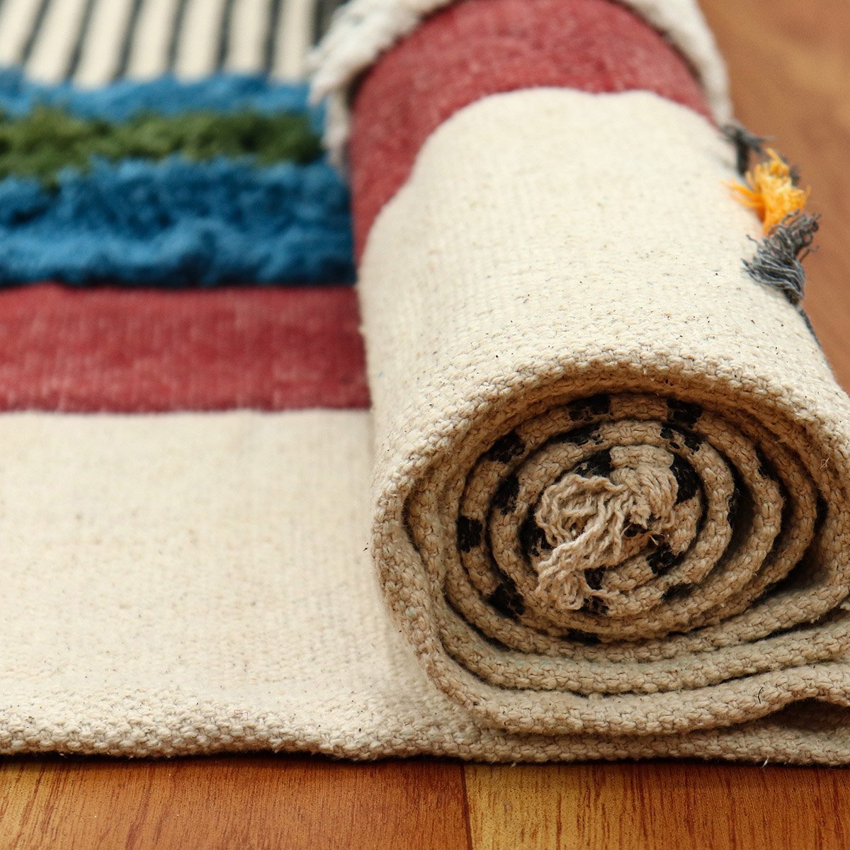 Cotton Handmade Green Block Printed Rugs - Image 4