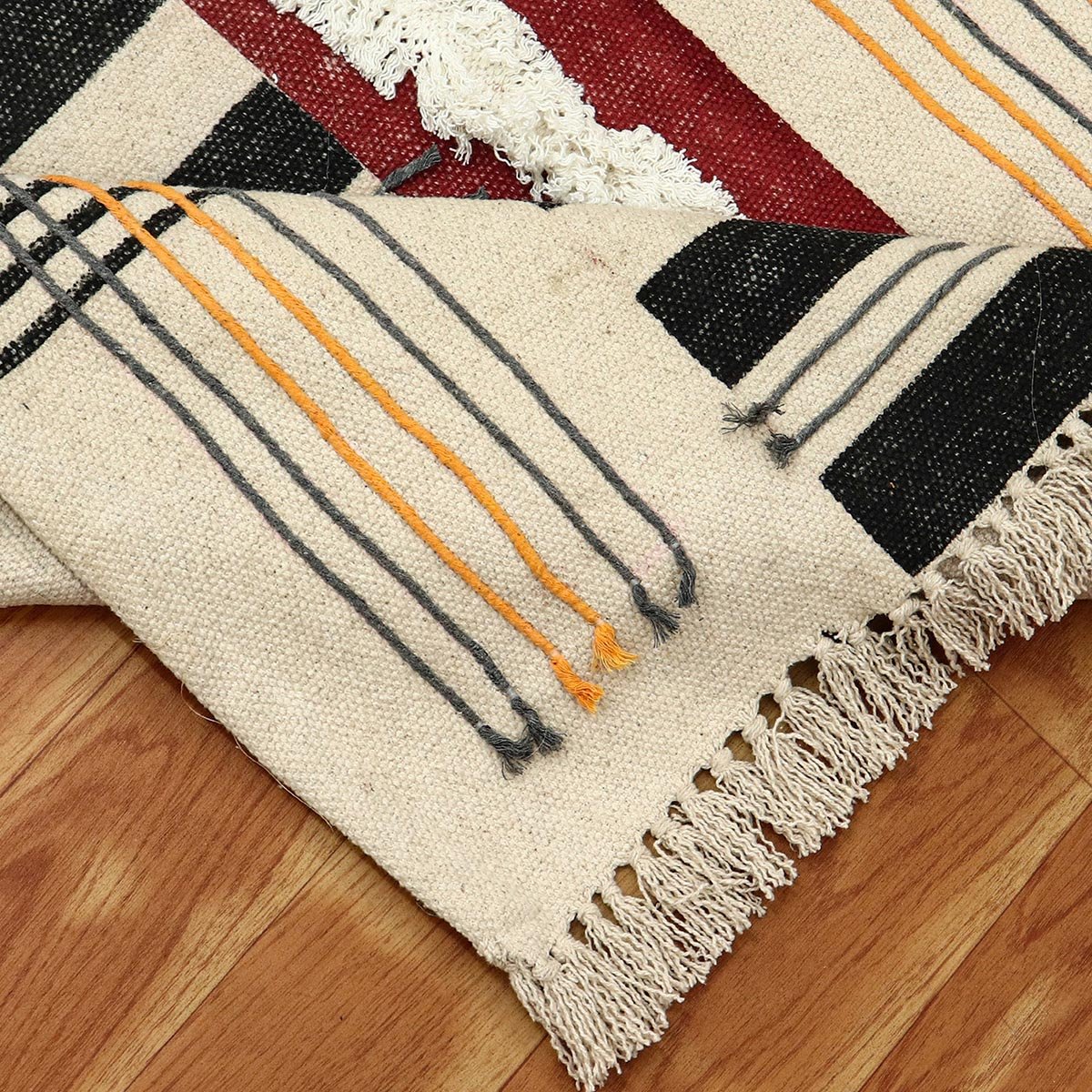 Cotton Handmade Green Block Printed Rugs - Image 5