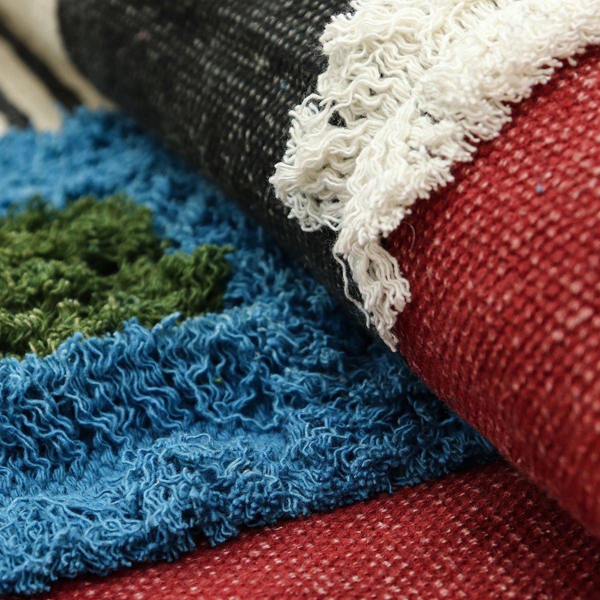 Cotton Handmade Green Block Printed Rugs - Image 7