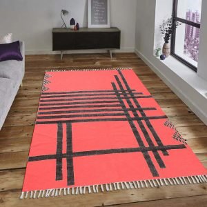 Handmade Cotton Block Printed Red Area Rug