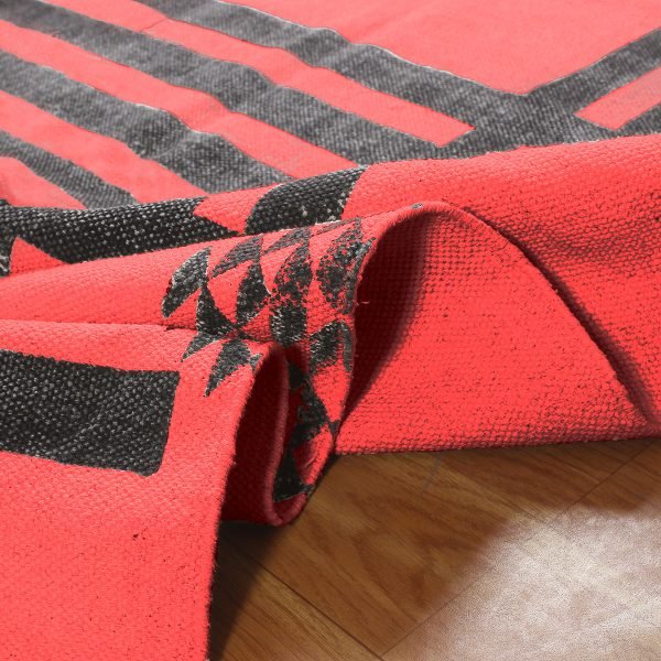 Handmade Cotton Block Printed Red Area Rug - Image 5