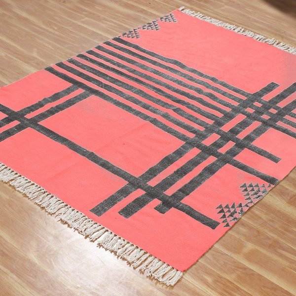 Handmade Cotton Block Printed Red Area Rug - Image 6