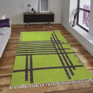 Green Cotton Handmade Geometric Floor Carpet