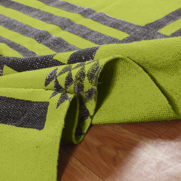 Green Cotton Handmade Geometric Floor Carpet - Image 5