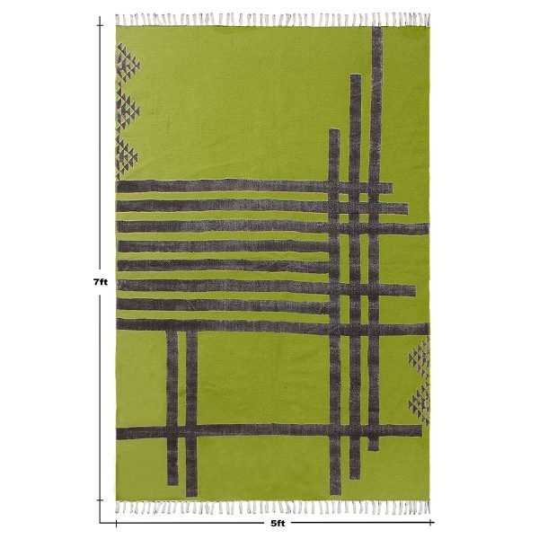 Green Cotton Handmade Geometric Floor Carpet - Image 7
