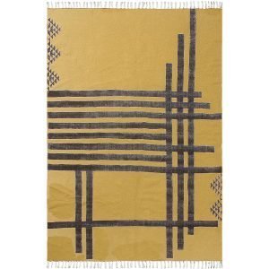Handmade Yellow Geometric Cotton Area Carpet