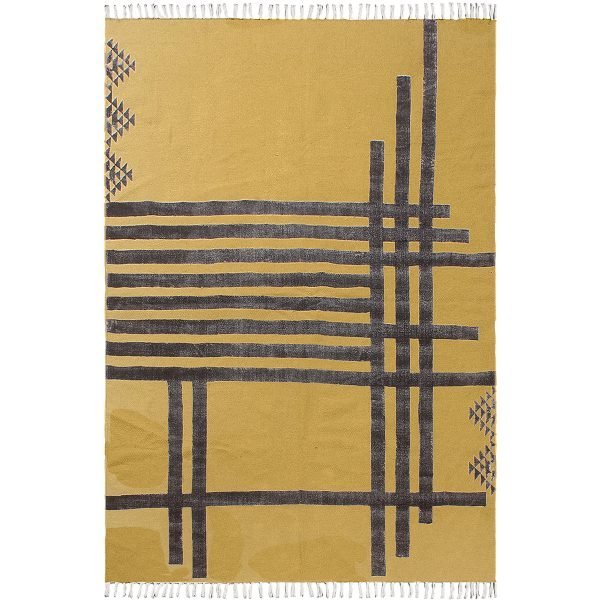 Handmade Yellow Geometric Cotton Area Carpet