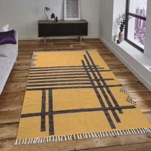 Handmade Yellow Geometric Cotton Area Carpet