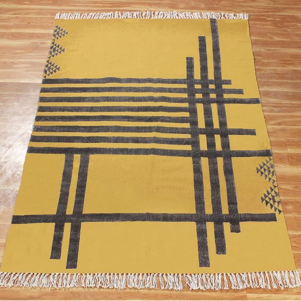 Handmade Yellow Geometric Cotton Area Carpet - Image 3