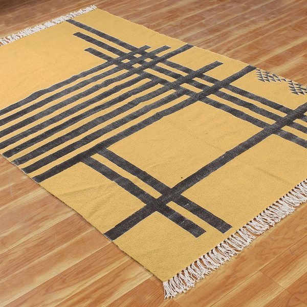 Handmade Yellow Geometric Cotton Area Carpet - Image 4
