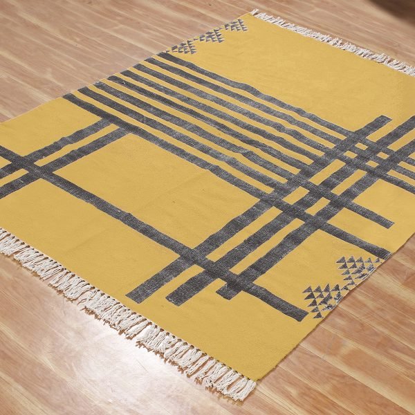 Handmade Yellow Geometric Cotton Area Carpet - Image 6