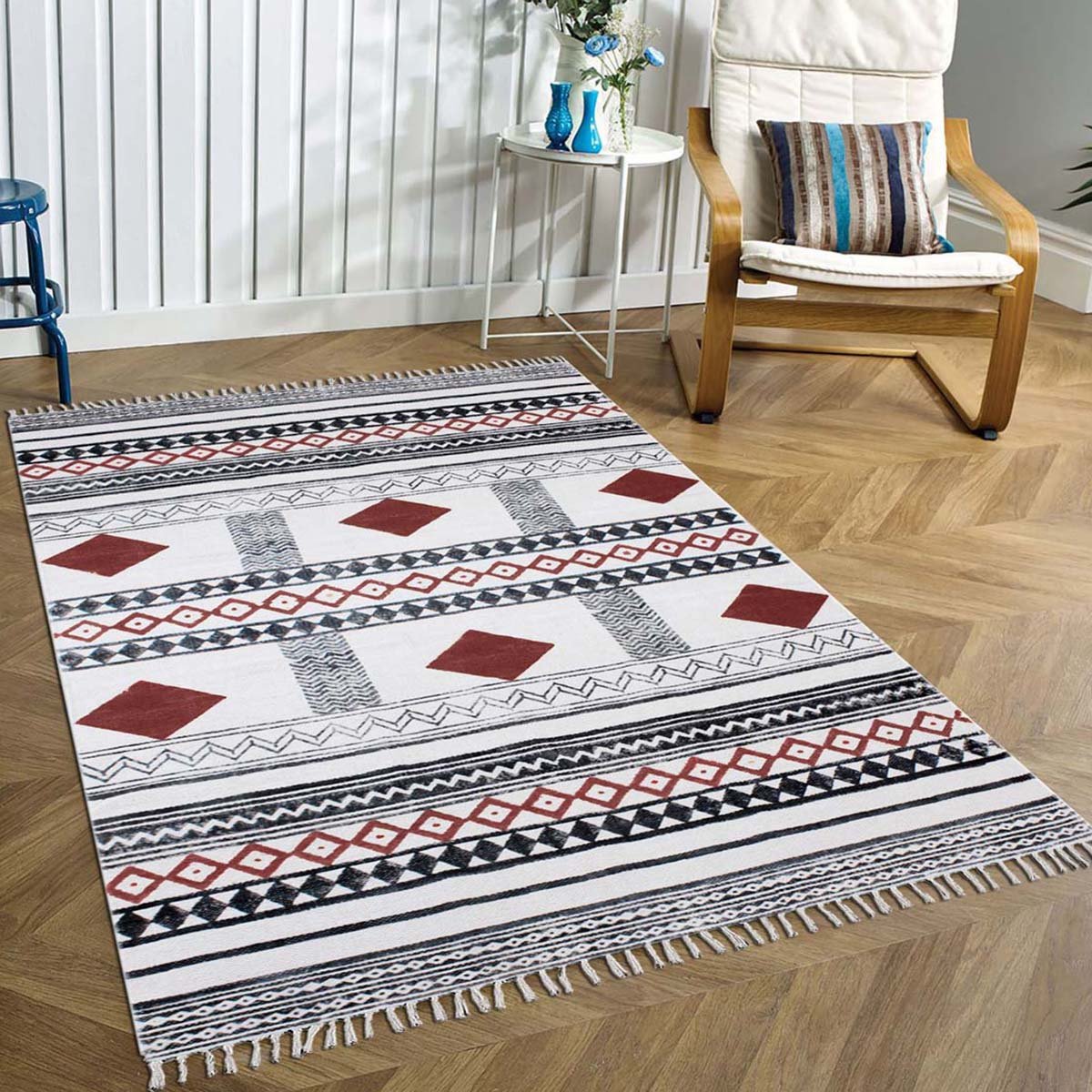 Hand Block Printed Natural Cotton Garden Rug - Image 3