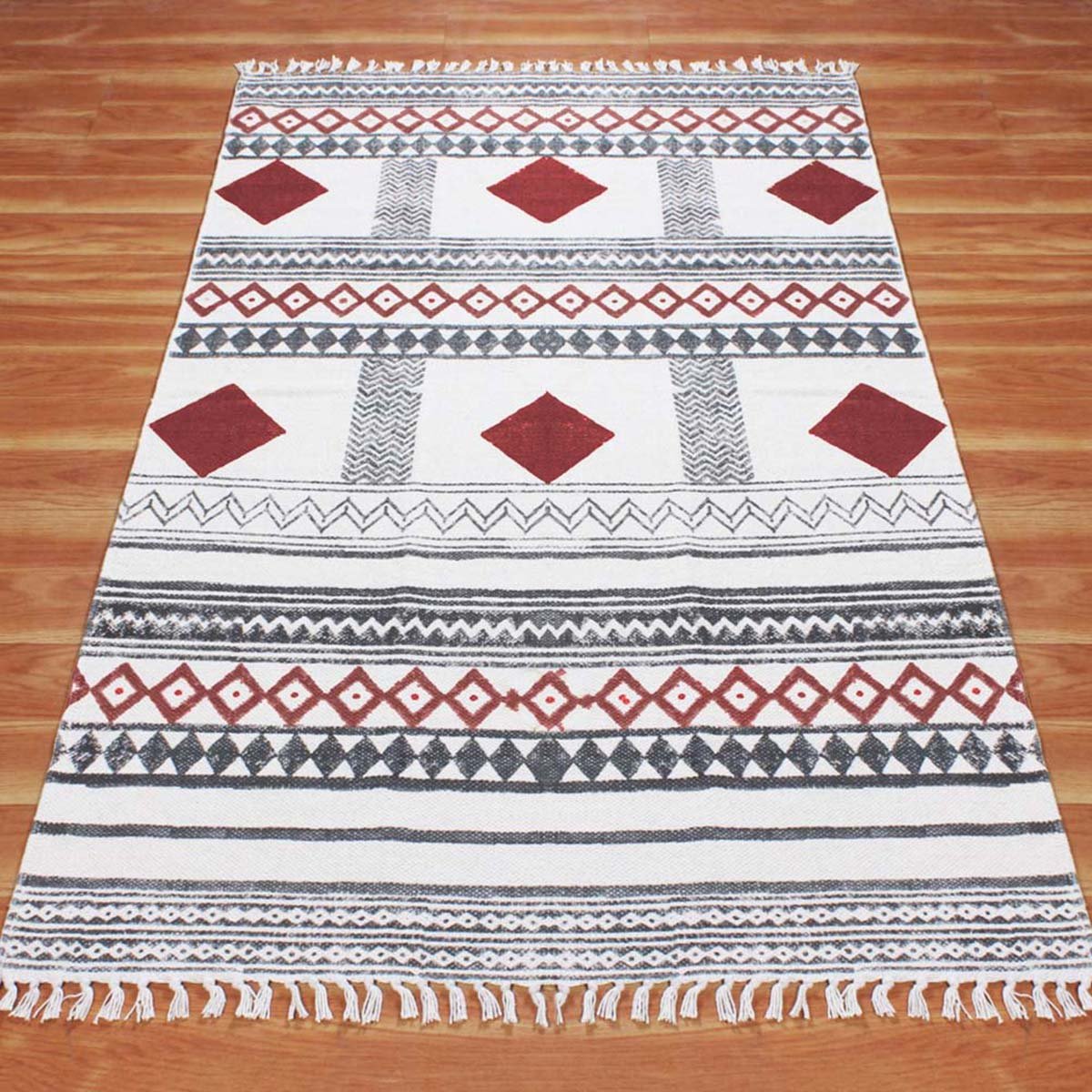 Hand Block Printed Natural Cotton Garden Rug - Image 4