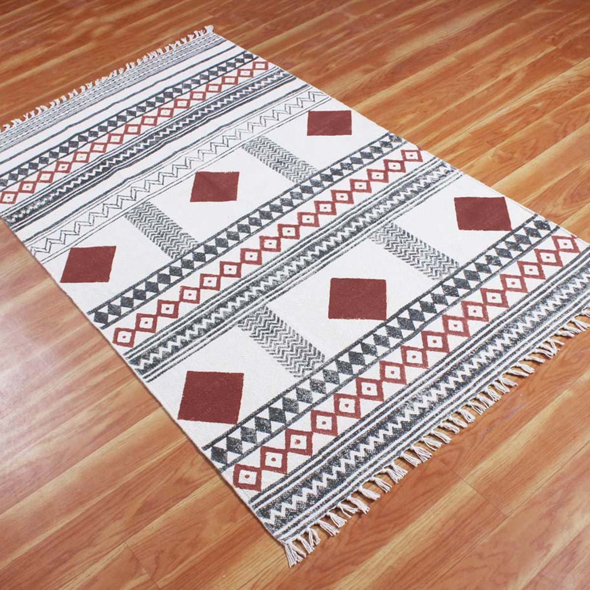 Hand Block Printed Natural Cotton Garden Rug - Image 5