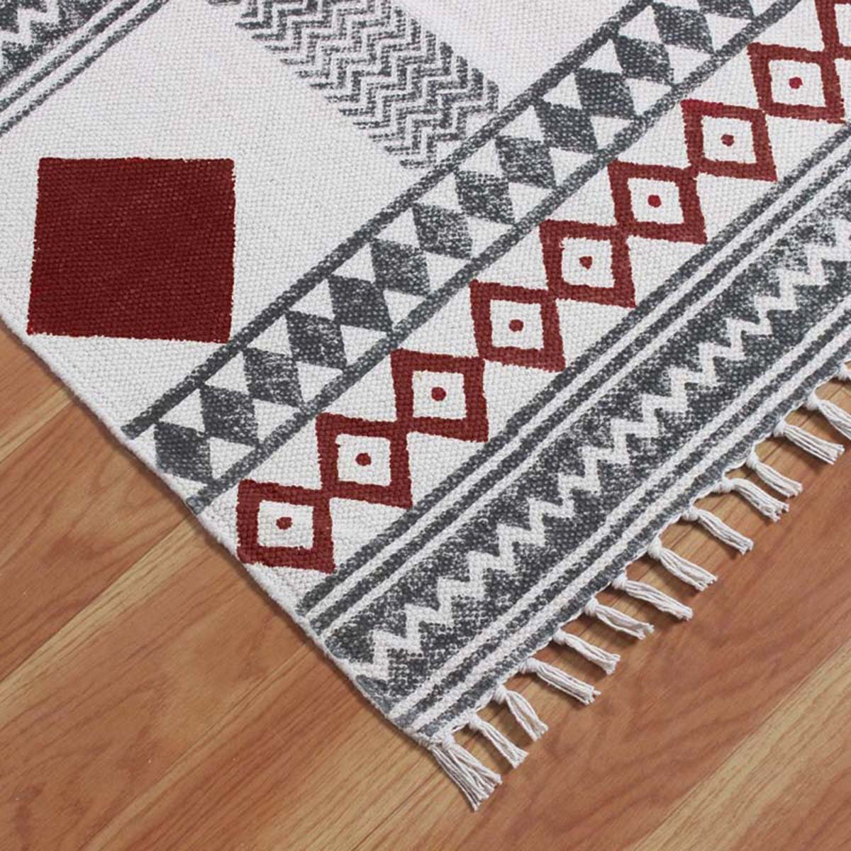 Hand Block Printed Natural Cotton Garden Rug - Image 6