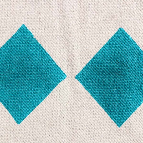 Hand Block Print Turquoise Rectangle Cotton Area Rug - Image 6