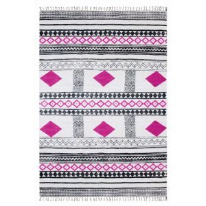 Hand Block Printed Pink Rectangle Cotton Area Rug