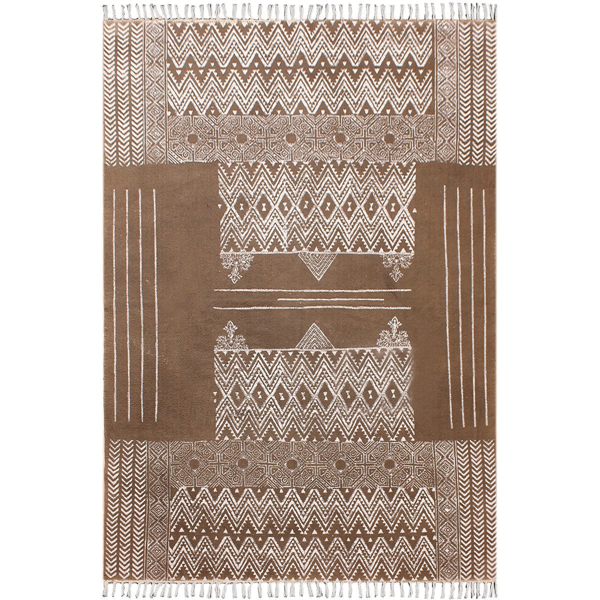 Brown Hand Block printed Cotton Area Rug