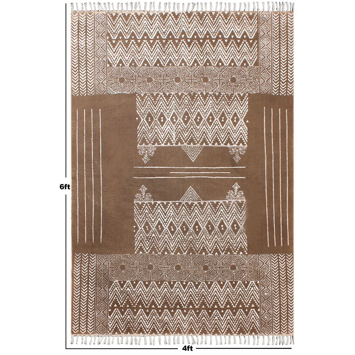 Brown Hand Block printed Cotton Area Rug - Image 8