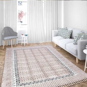 Handmade Cotton Brown Block Printed Outdoor Bordered Kilim Rug