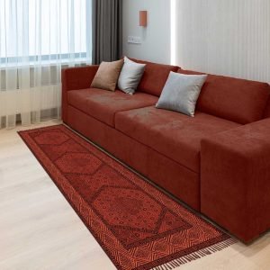 Geometric Red Hand Block Print Cotton Rug