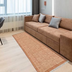 Orange Moroccan Hand Block Printed Cotton Rug